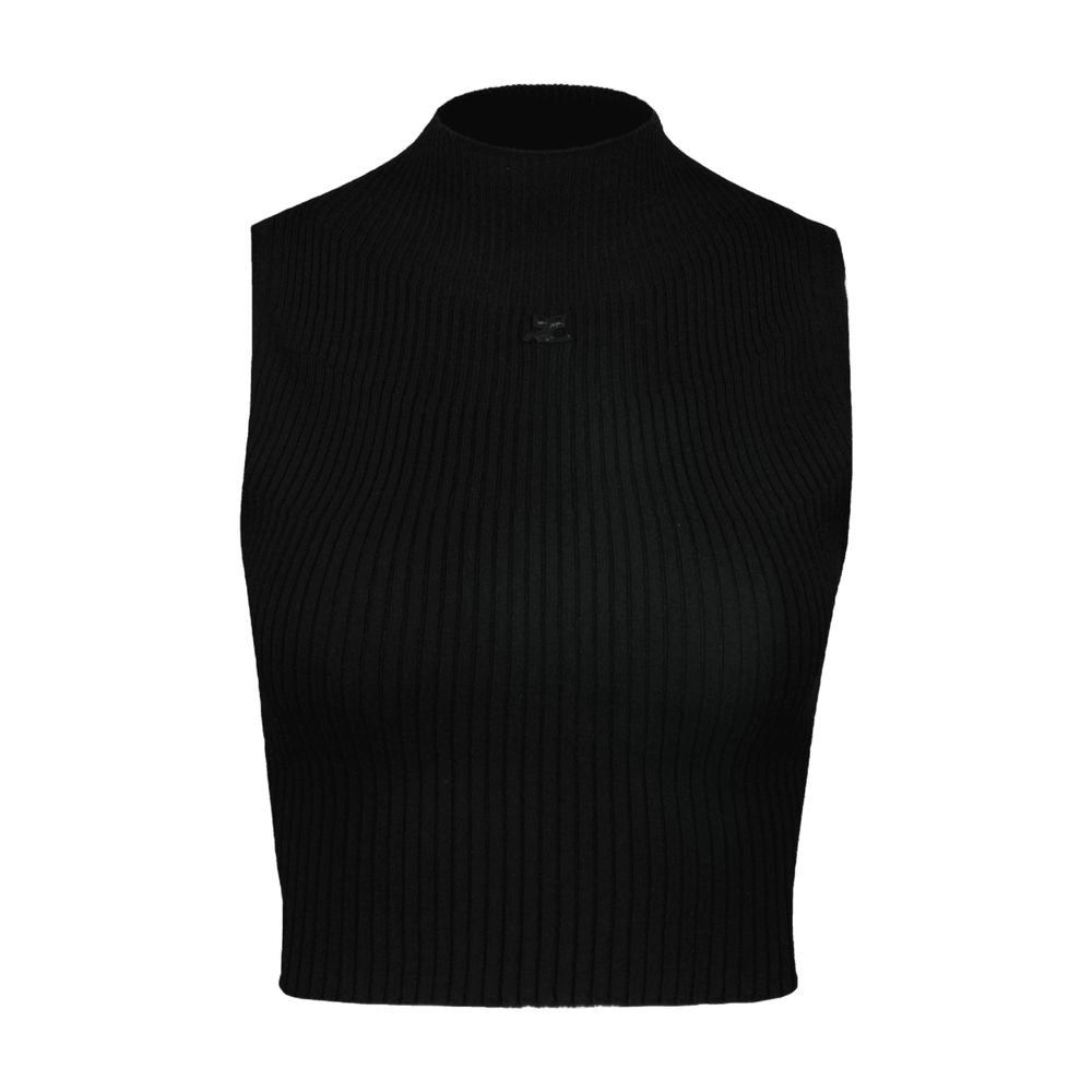 Courrèges Mockneck T-Shirt - Cotton - Black