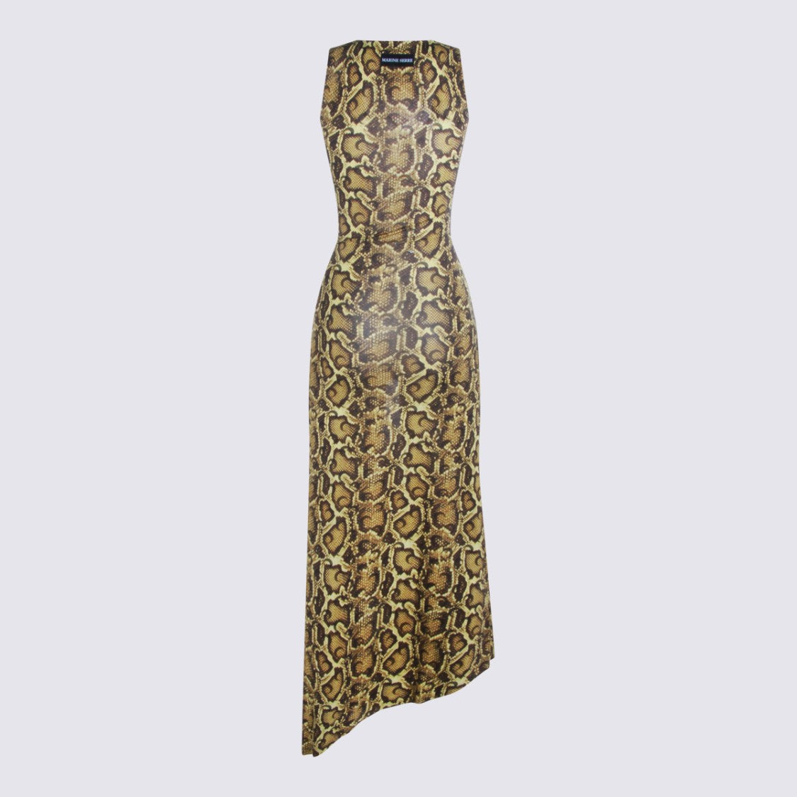 Marine Serre Sleeveless Maxi Dress With Asymmetrical Hemline And Exotic Snake Print