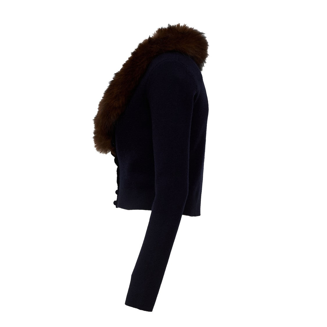 Self-Portrait Navy Faux Fur Knit Cardigan