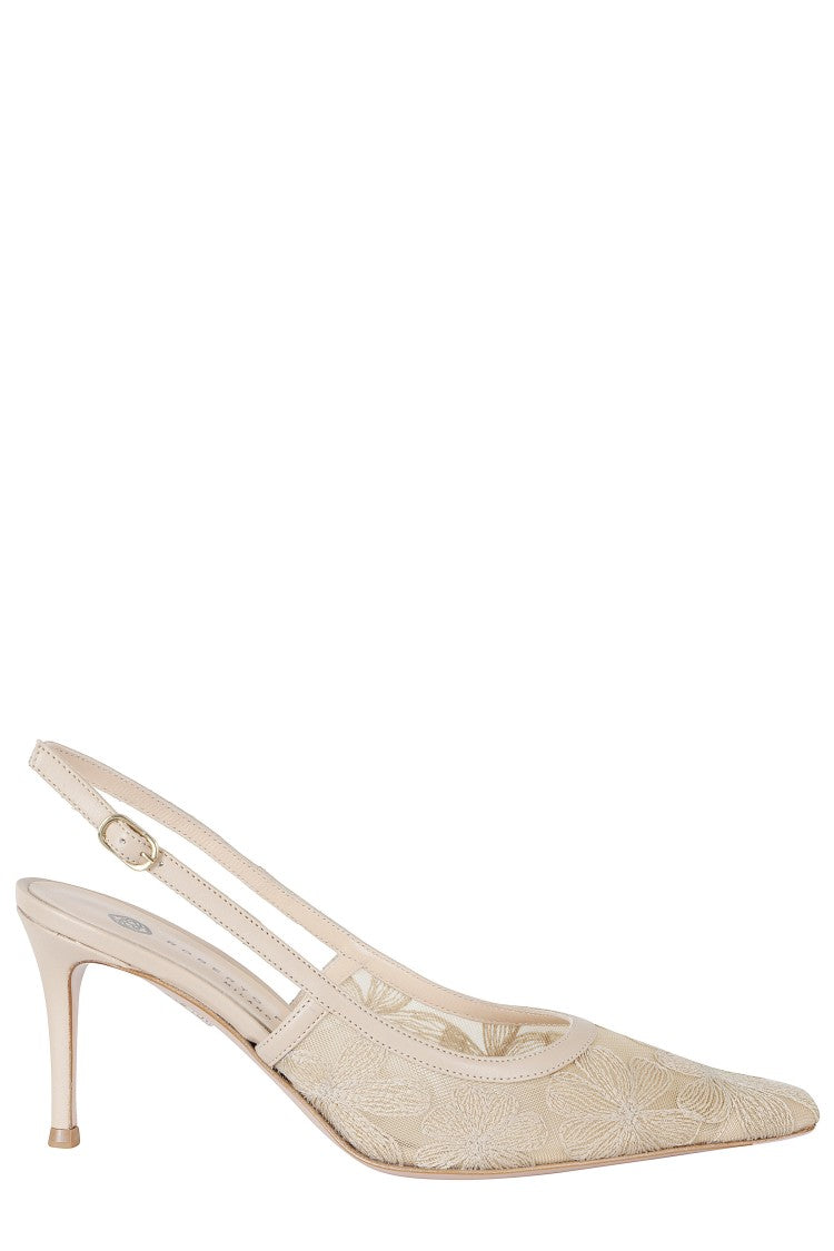 Roberto Festa Beige Game Floral Lace Ankle Strap Leather Sandals