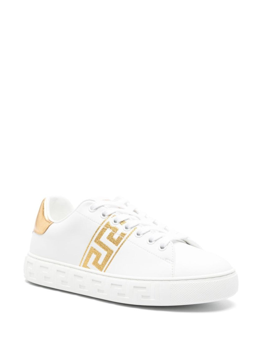 Versace Ivory White Calf Leather Sneakers