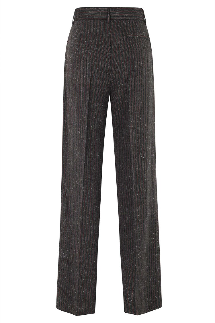 Erika Cavallini Gray-Red Sebasti Pinstripe Virgin Wool-Blend Straight Pants