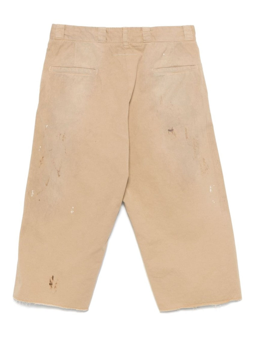 Mm6 By Maison Margiela Relaxed Fit Beige Bermudas With Artistic Distressing