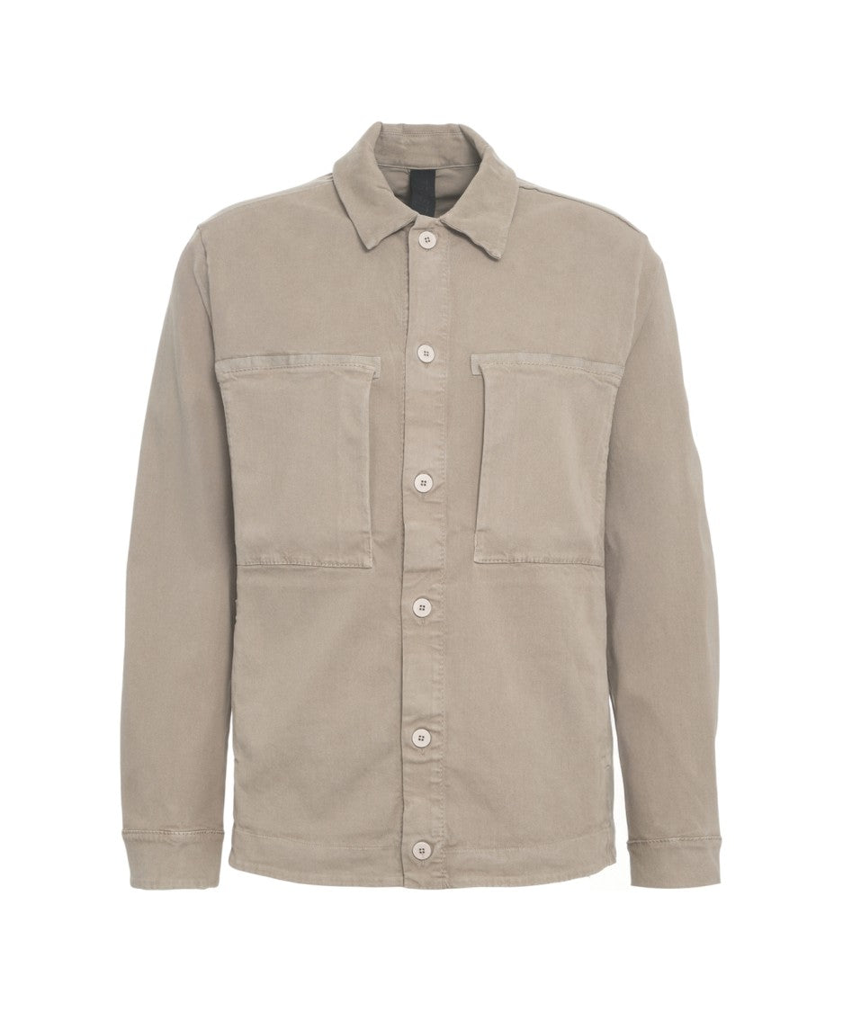 Transit Beige Overshirt With Classic Collar And Flap Pockets
