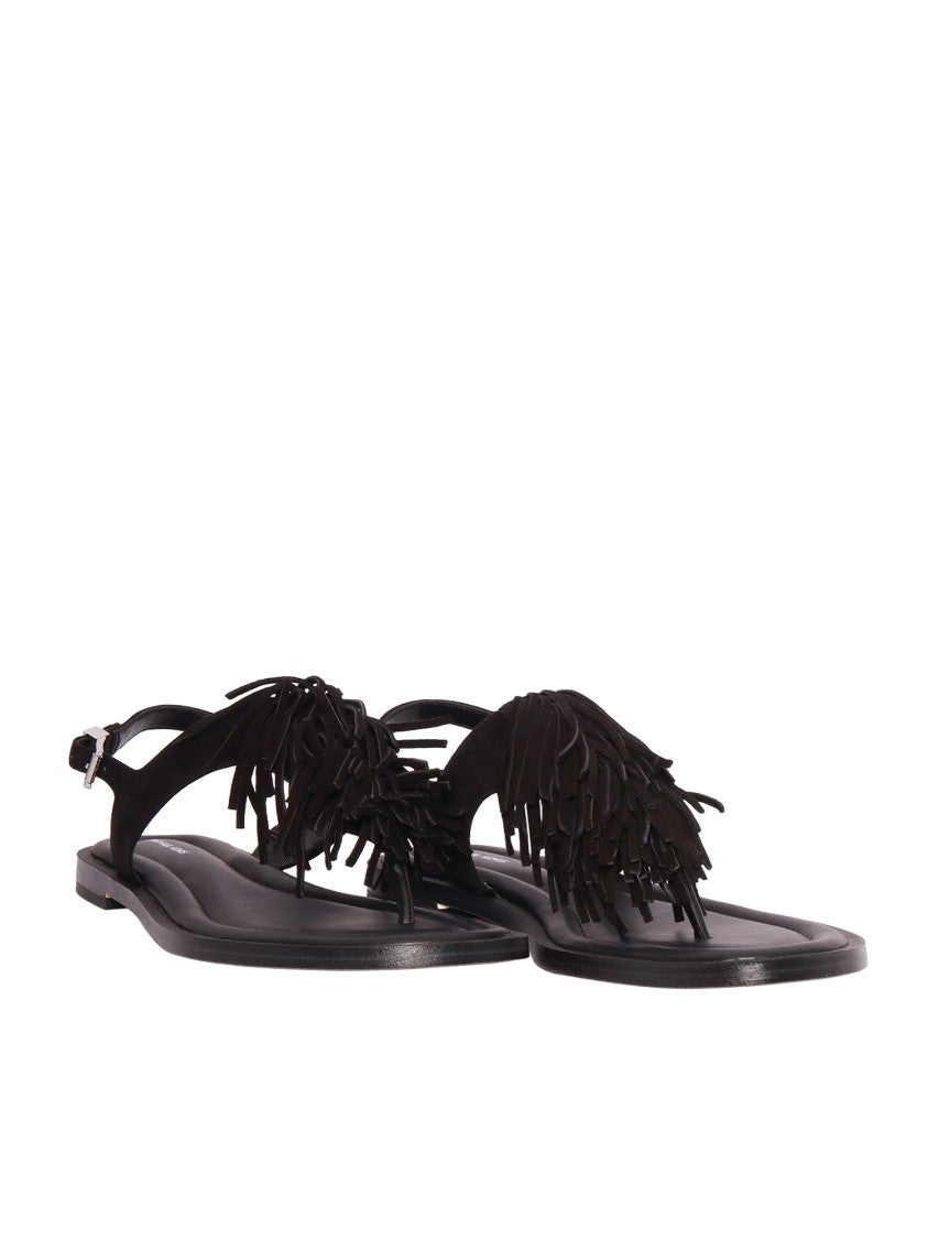Michael Kors Black Indra Flat Fringe Sandals