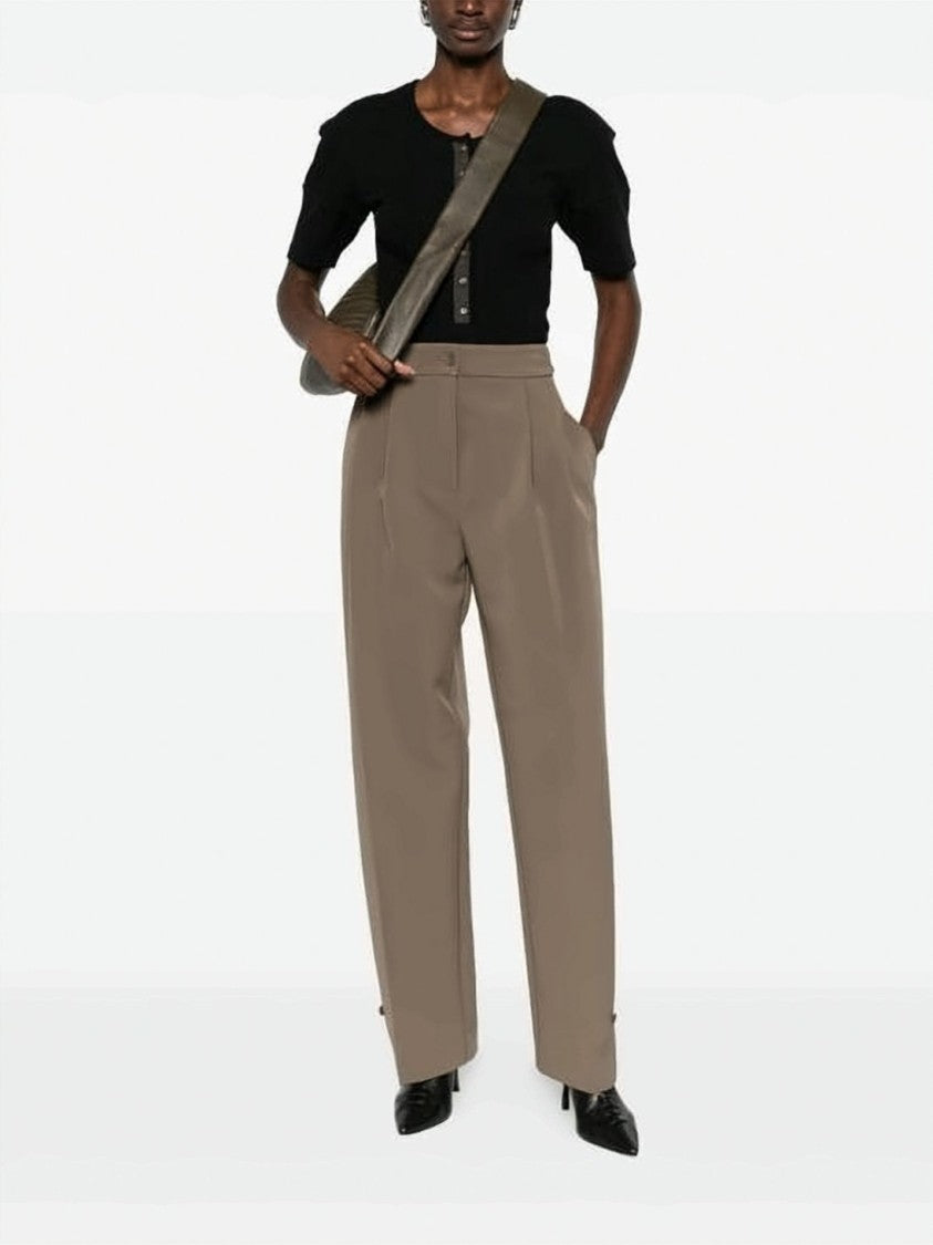 Lemaire Fitted Black Short-Sleeved Top With Central Button Placket