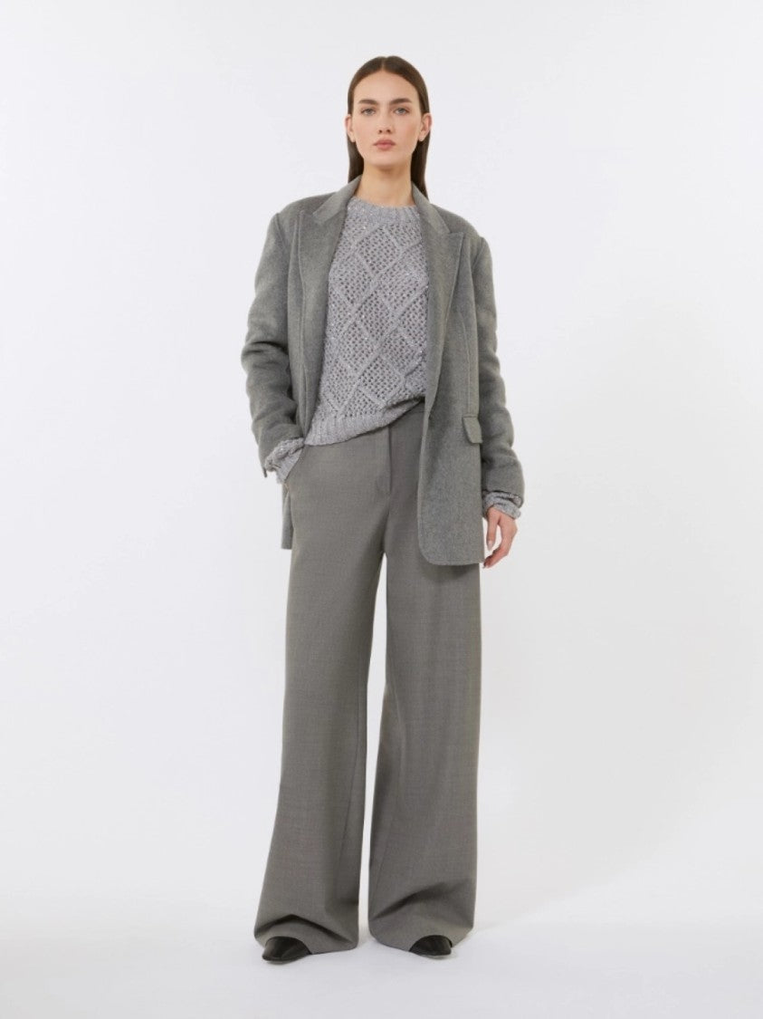 Max Mara Wide-Leg Trousers In Mid-Grey Virgin Wool Blend