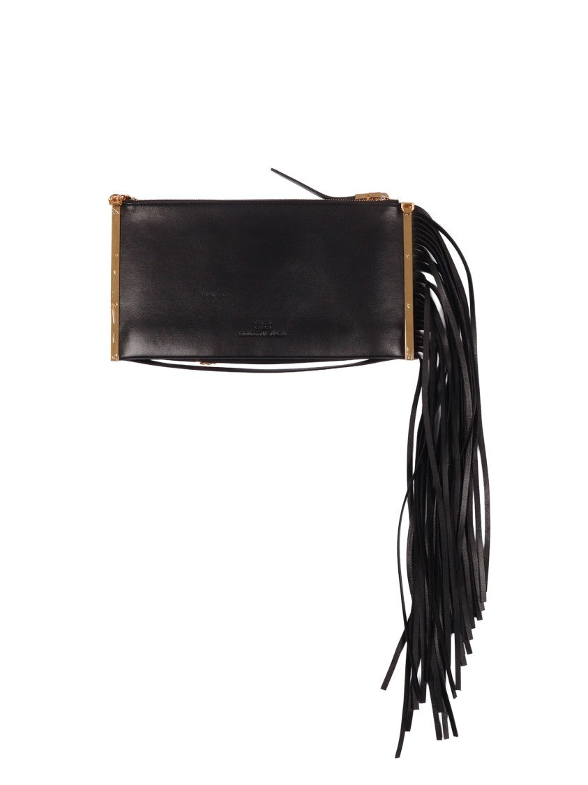 Elisabetta Franchi Rectangular Leather Fringe Shoulder Bag