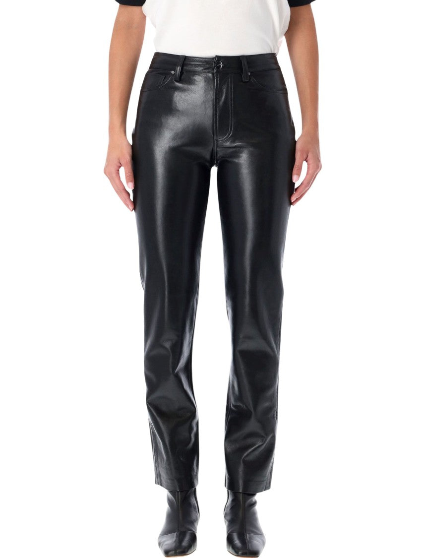Anine Bing Slim-Straight Cropped Pants With Five-Pocket Design In Regenerated Leather