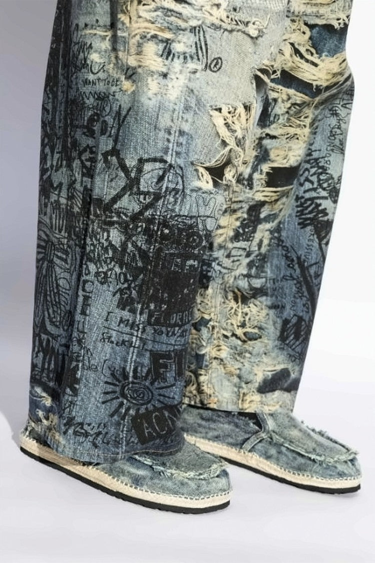 Diesel Distressed Denim Slip-On Sneakers