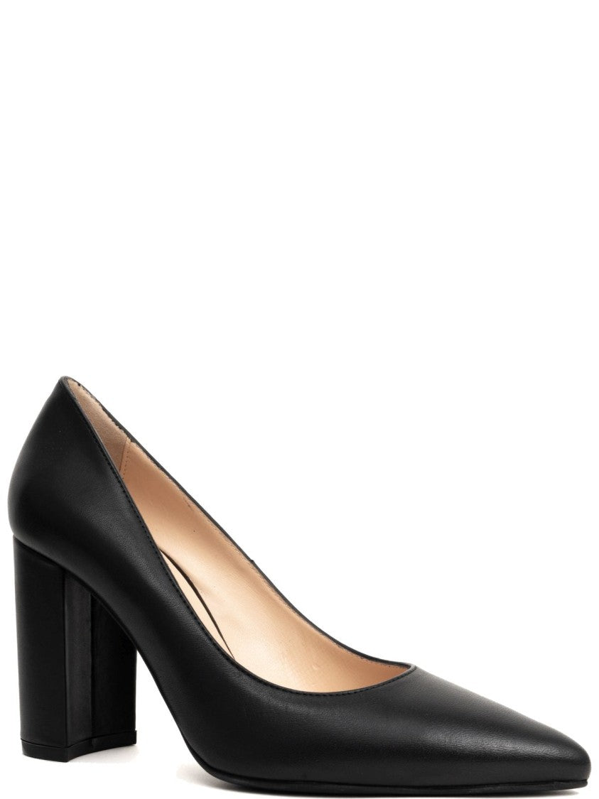 Sergio Moretti Classic Black Leather Block Heel Pumps