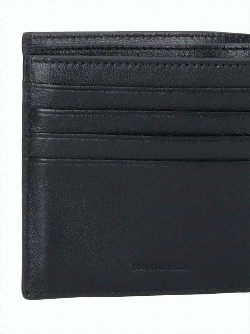 Balenciaga Textured Black Leather Bifold Wallet With Distinctive Graphic Logo
