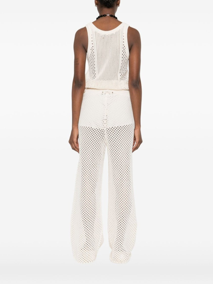 Golden Goose White Sheer Elastic Waist Embroidered Wide-Leg Pants