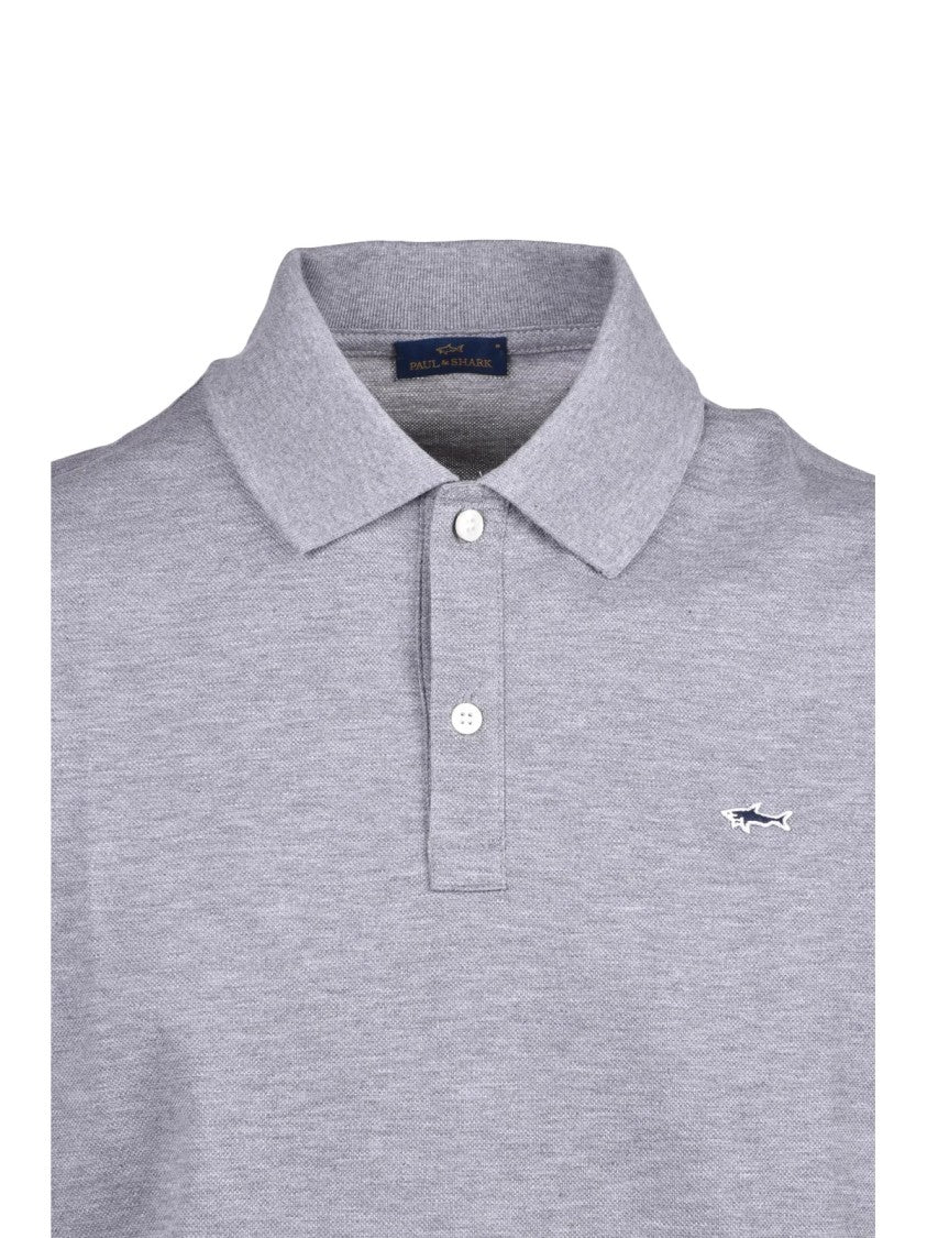 Paul & Shark Grey Cotton Embroidered Polo Shirt