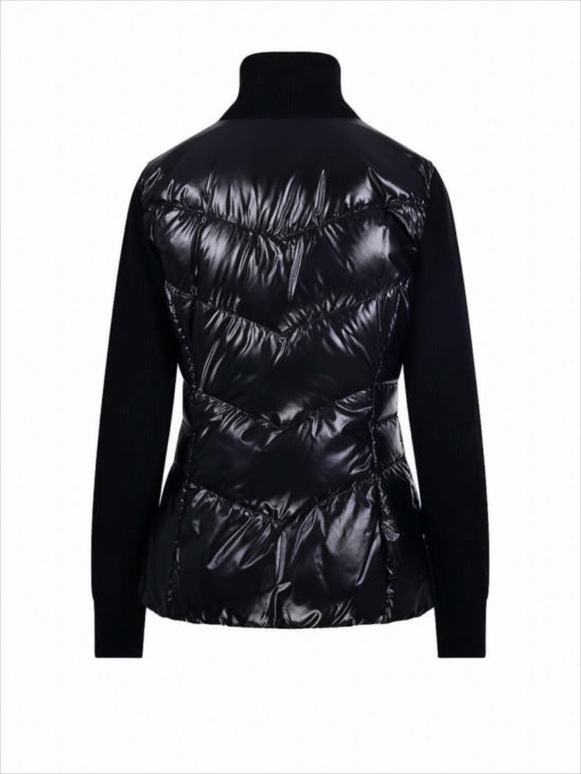 Moncler Quilted Black Jacket With Knit Sleeves