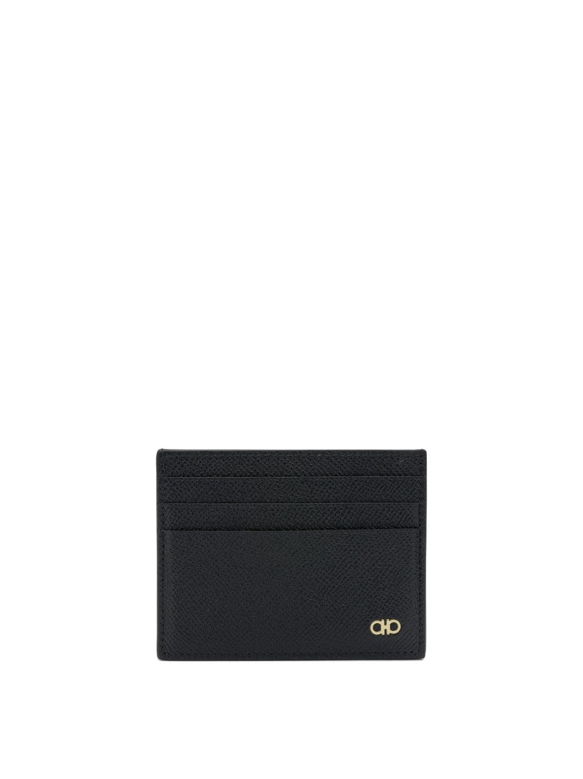 Ferragamo Textured Leather Wallet With Elegant Gold-Tone Accents