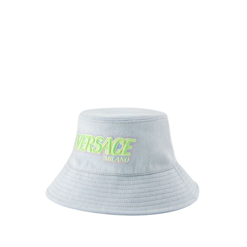 Versace Embroidered Logo Bucket Hat - Denim - Blue