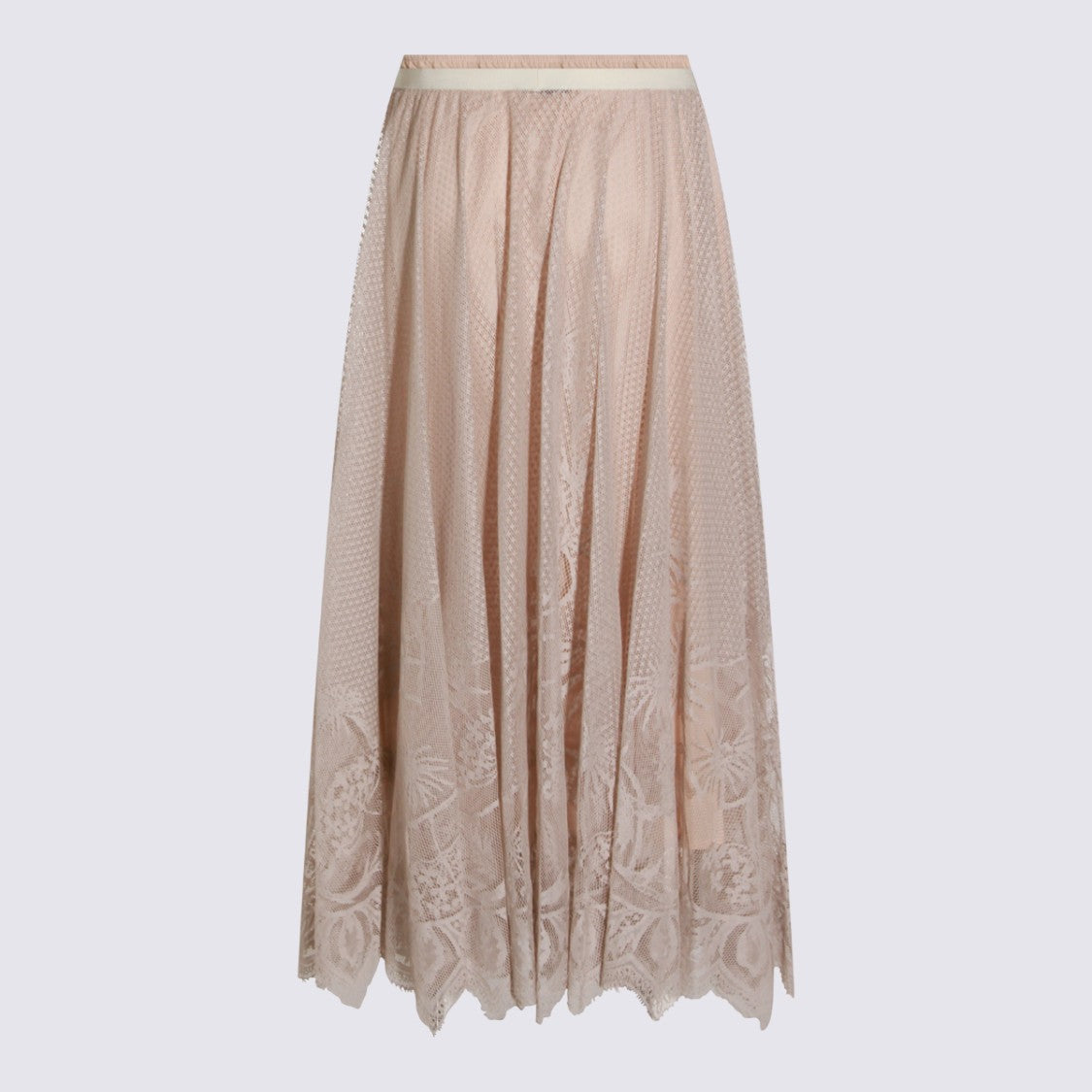 Fabiana Filippi Flowing Lace Overlay Midi Skirt With Scalloped Hemline