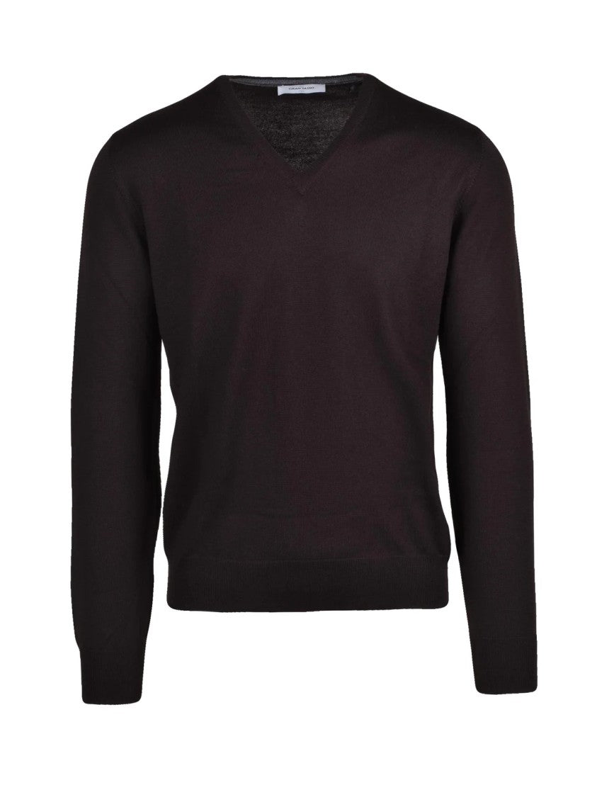 Gran Sasso V-Neck Sweater In Soft Virgin Wool With Fine-Knit Texture
