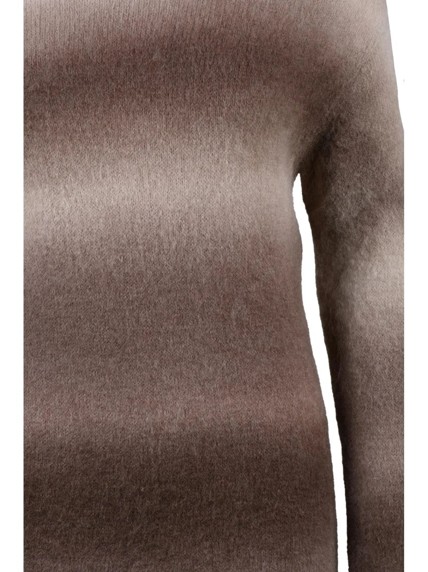 Alysi Long Gradient Knit Sweater With High Neckline And Horizontal Stripes