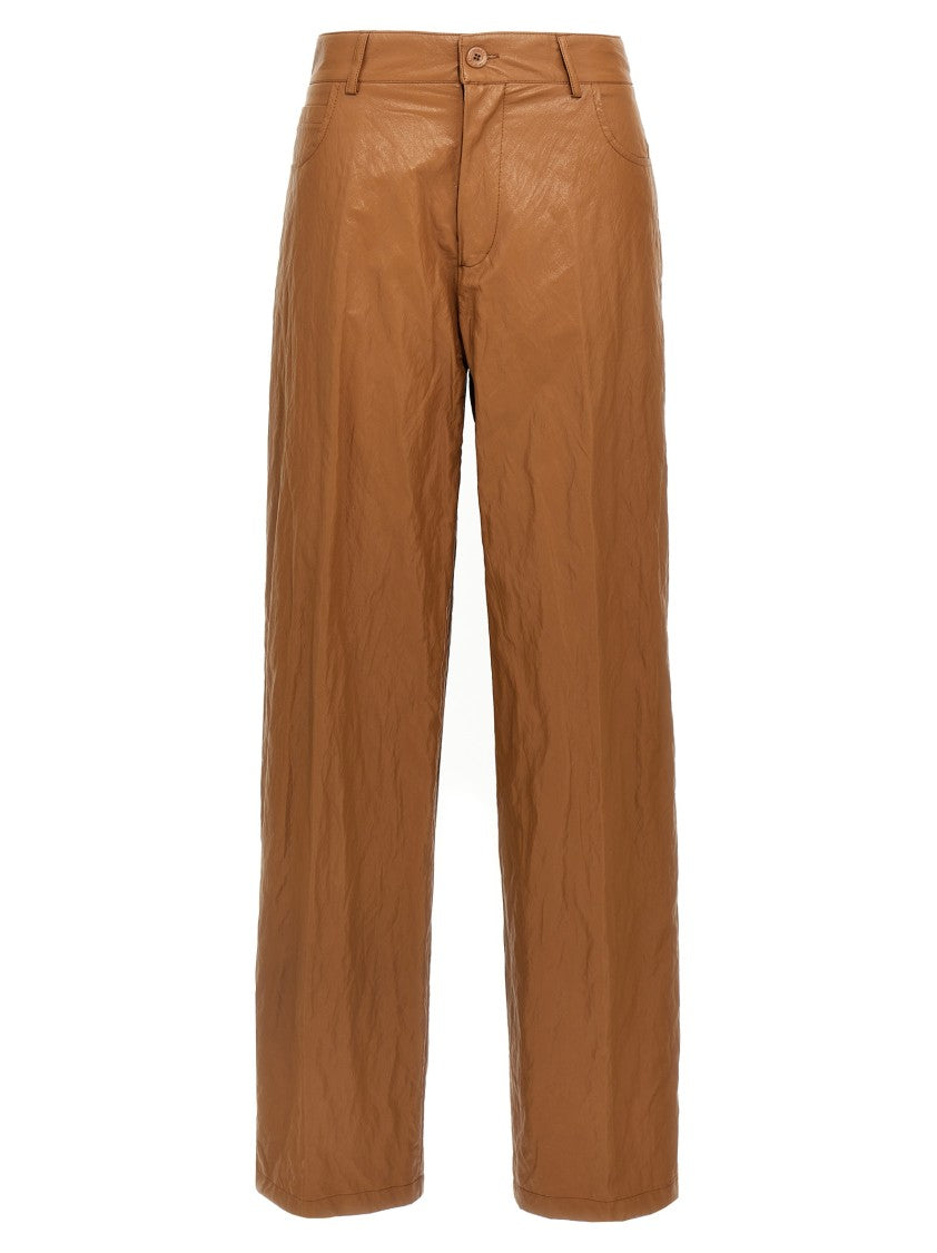 Nude Brown Leather-Effect Trousers