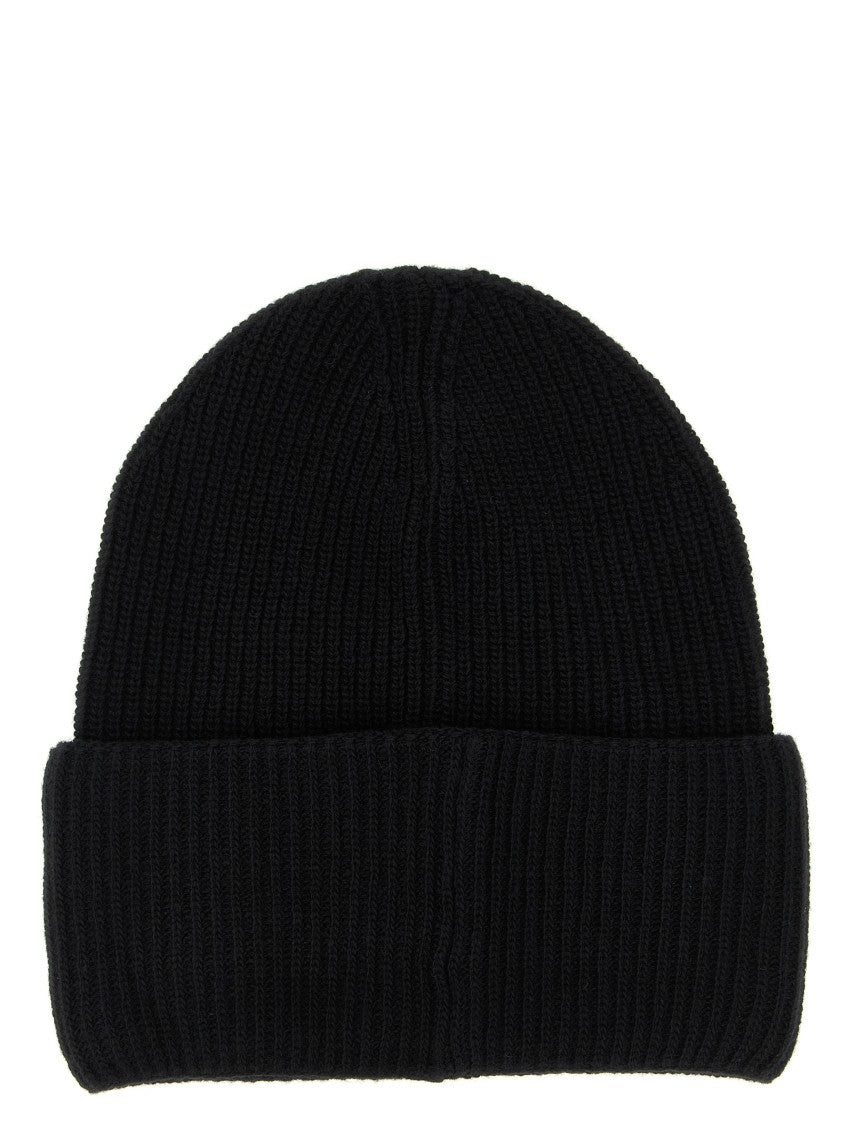 Moncler Ribbed Knit Carded Wool Beanie With Felt Logo Patch