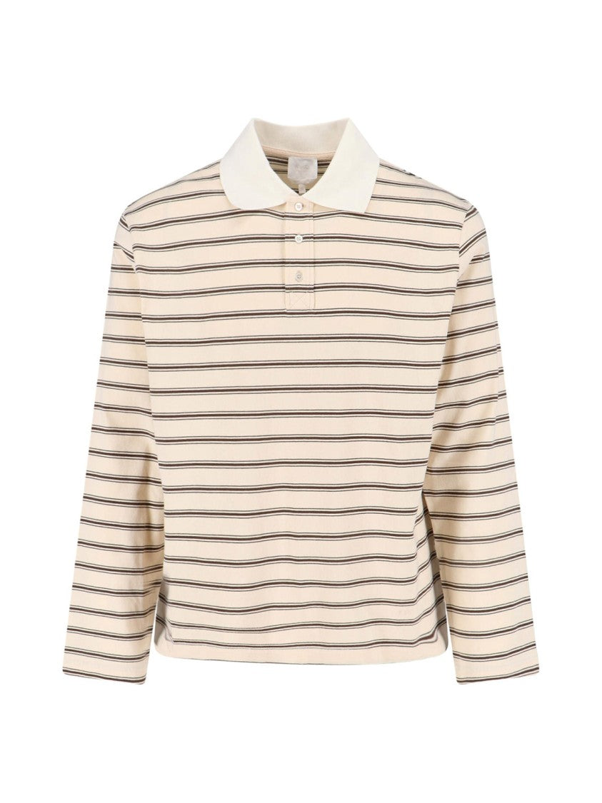 A.P.C. Striped Polo Shirt In Cream Cotton, Classic Collar
