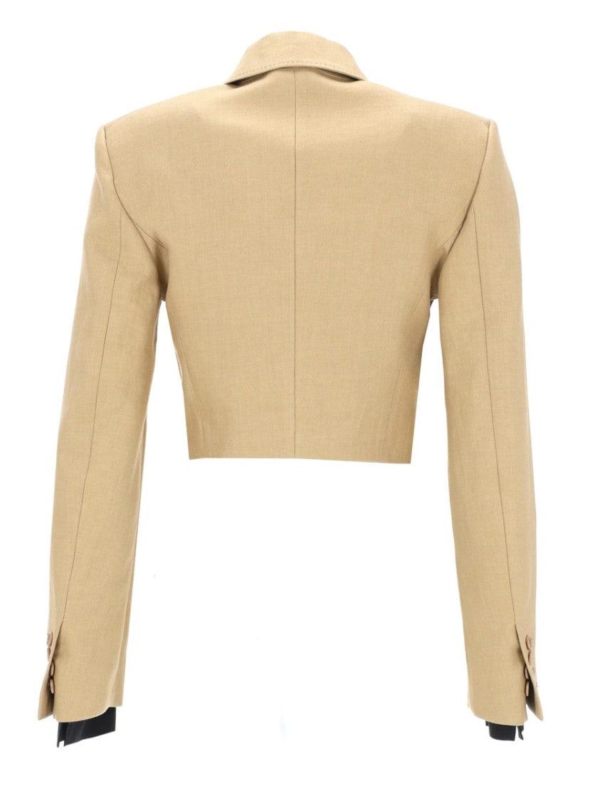 Max Mara Cropped Tailored Linen Jacket With Sharp Lapel And Button Closure
