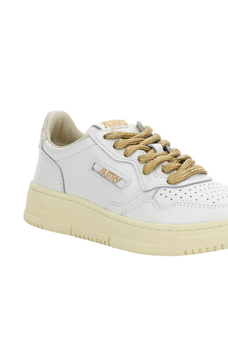 Autry White Medalist Low Lurex Leather Sneakers