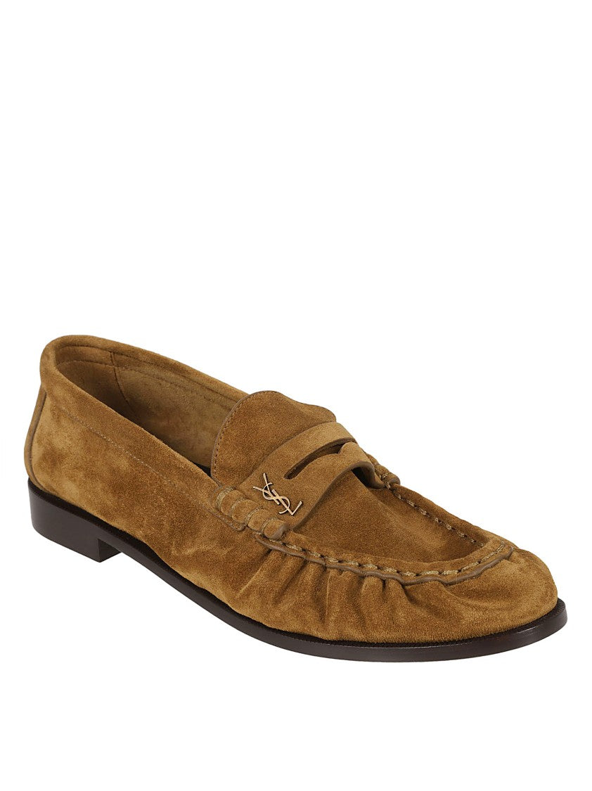 Saint Laurent Moccasin-Style Brown Calf Leather Flat Shoes