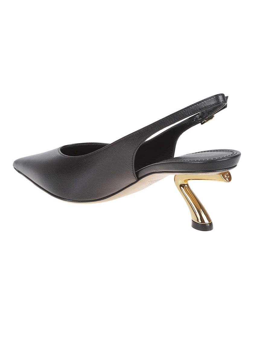 Ferragamo Sculptural Heel Slingback In Smooth Black Leather
