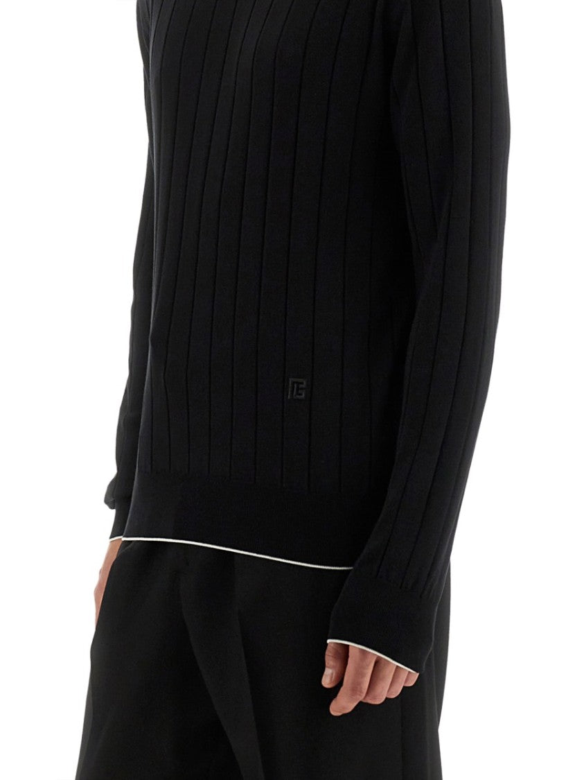 Balmain Classic Ribbed Black Silk And Cotton Knit