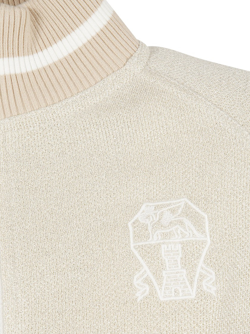 Brunello Cucinelli Embroidered Logo Jacket With Ribbed Cuffs And Functional Pockets