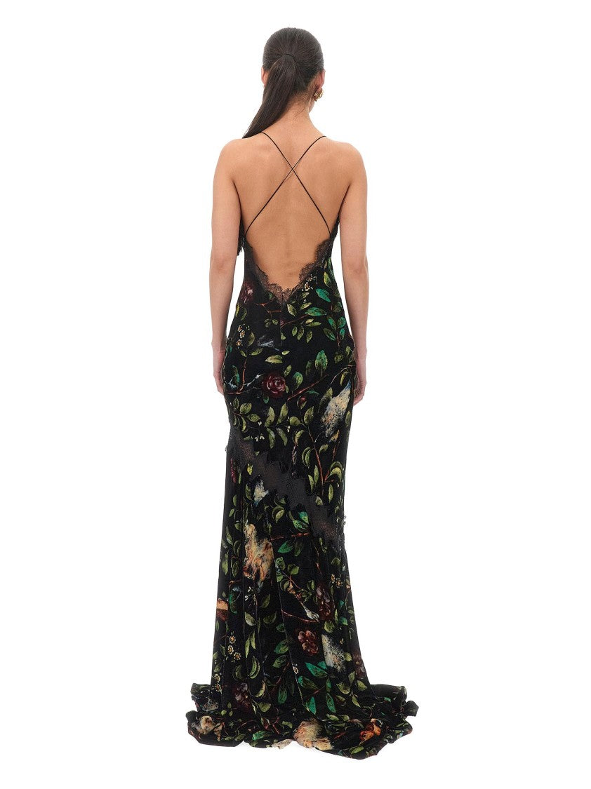 Roberto Cavalli Floral Print Slip Dress With Lace Inserts