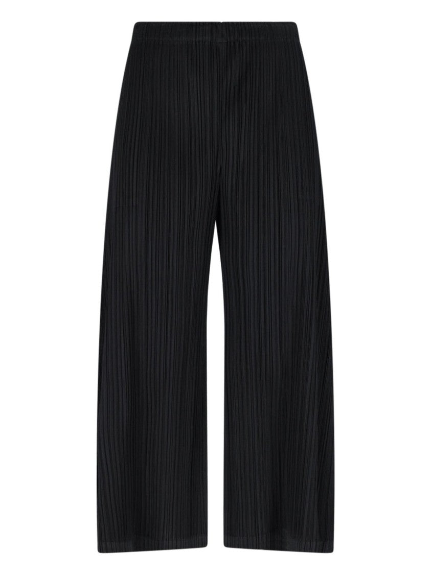 Pleats Please Wide-Leg Pleated Pants With Subtle Sheen