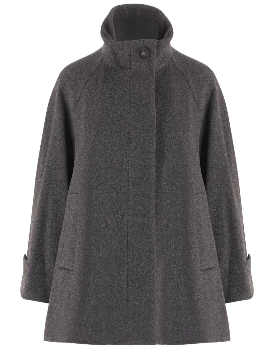 Tagliatore Dark Grey Wool Cape With High Collar
