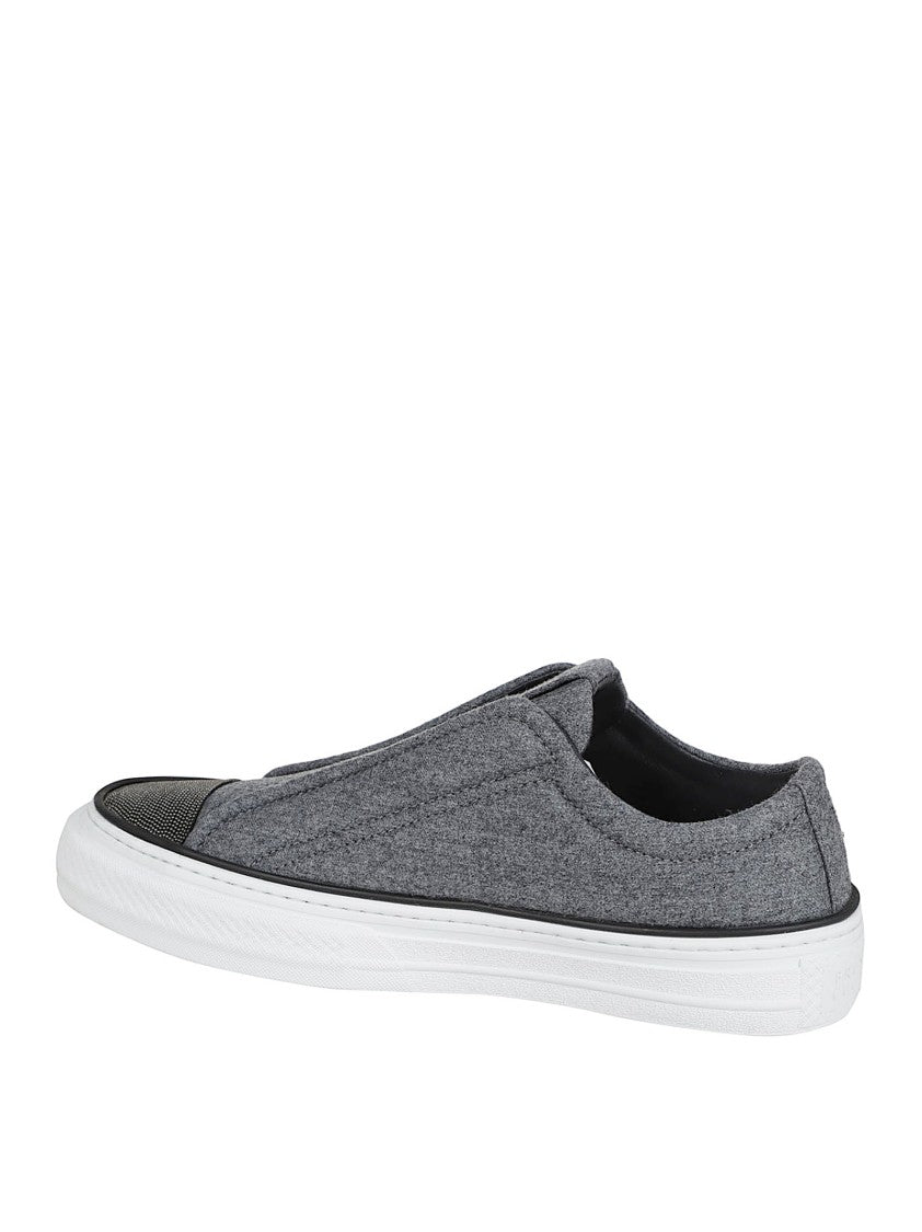 Brunello Cucinelli Textured Wool Slip-On Sneakers With Almond Toe