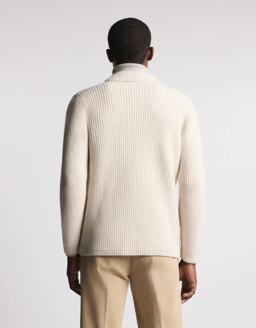 Fay Pearl Rib Knit F.7 Cardigan In White Wool