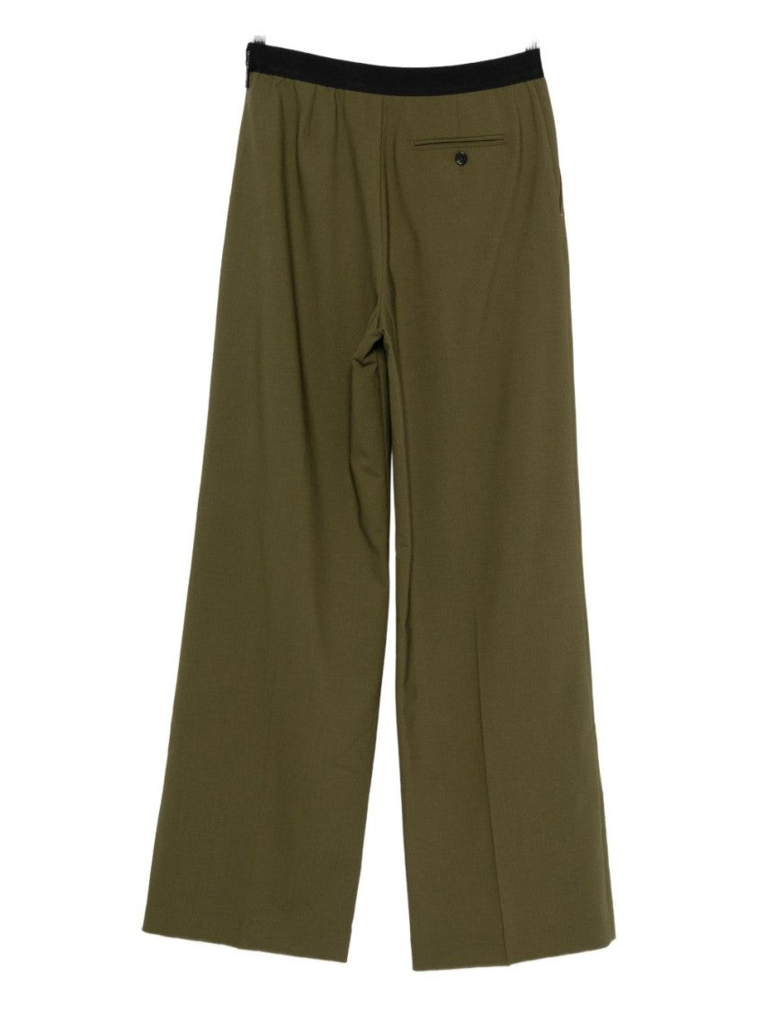 Msgm Cropped Olive Green Wide-Leg Trousers