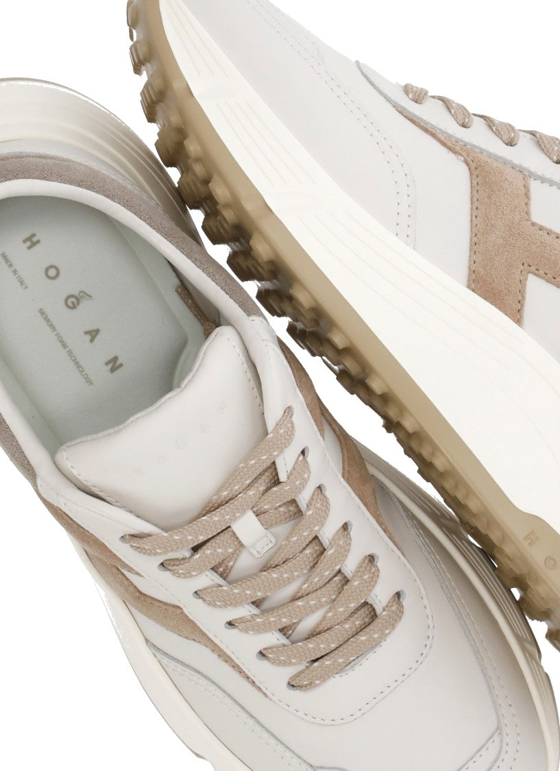 Hogan Ivory Leather Sneakers With Logo Accent And Raised Sole