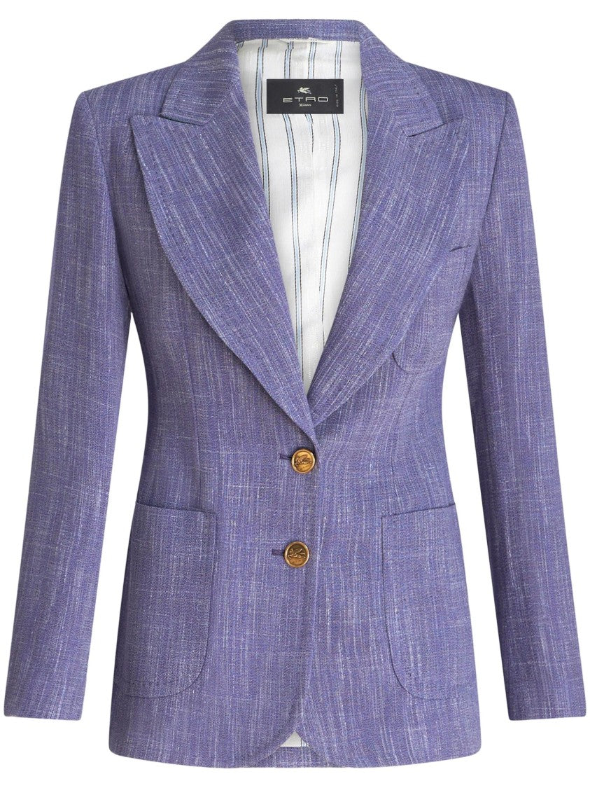 Etro Double-Breasted Blue Blazer With Gold Button Accents