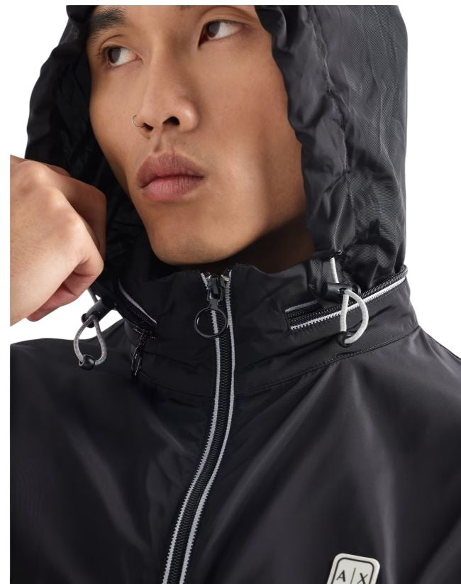 Armani Exchange High Collar Zip-Up Coat With White Accents