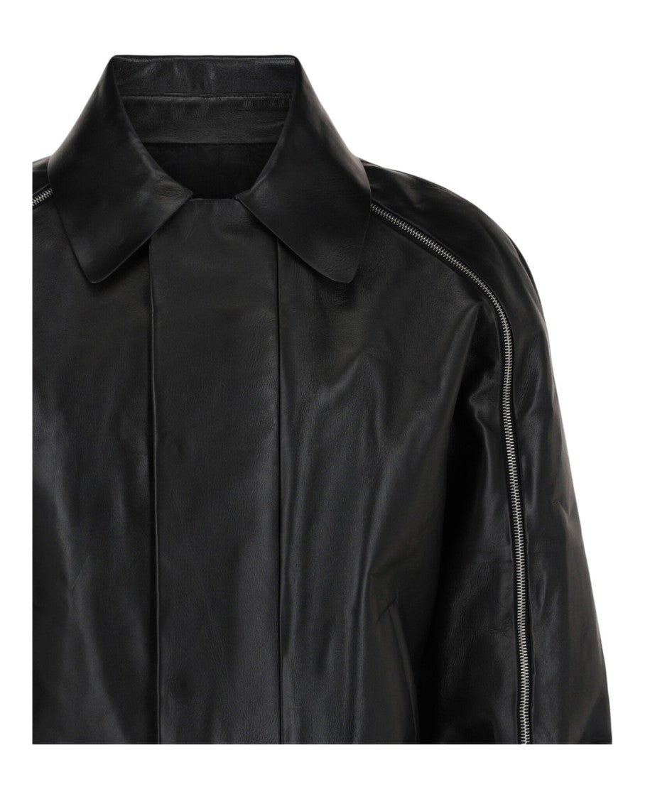 Ferragamo Contrasting Panels Zip Up Leather Jacket