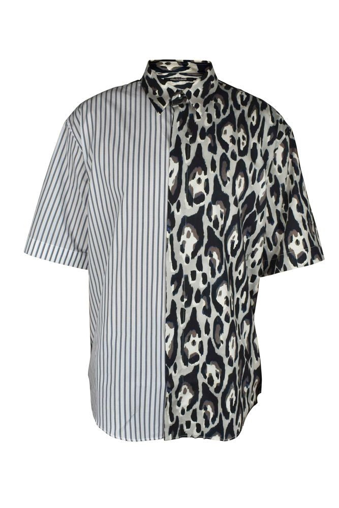 Roberto Cavalli Jaguar Print Shirt With Contrasting Striped Yoke