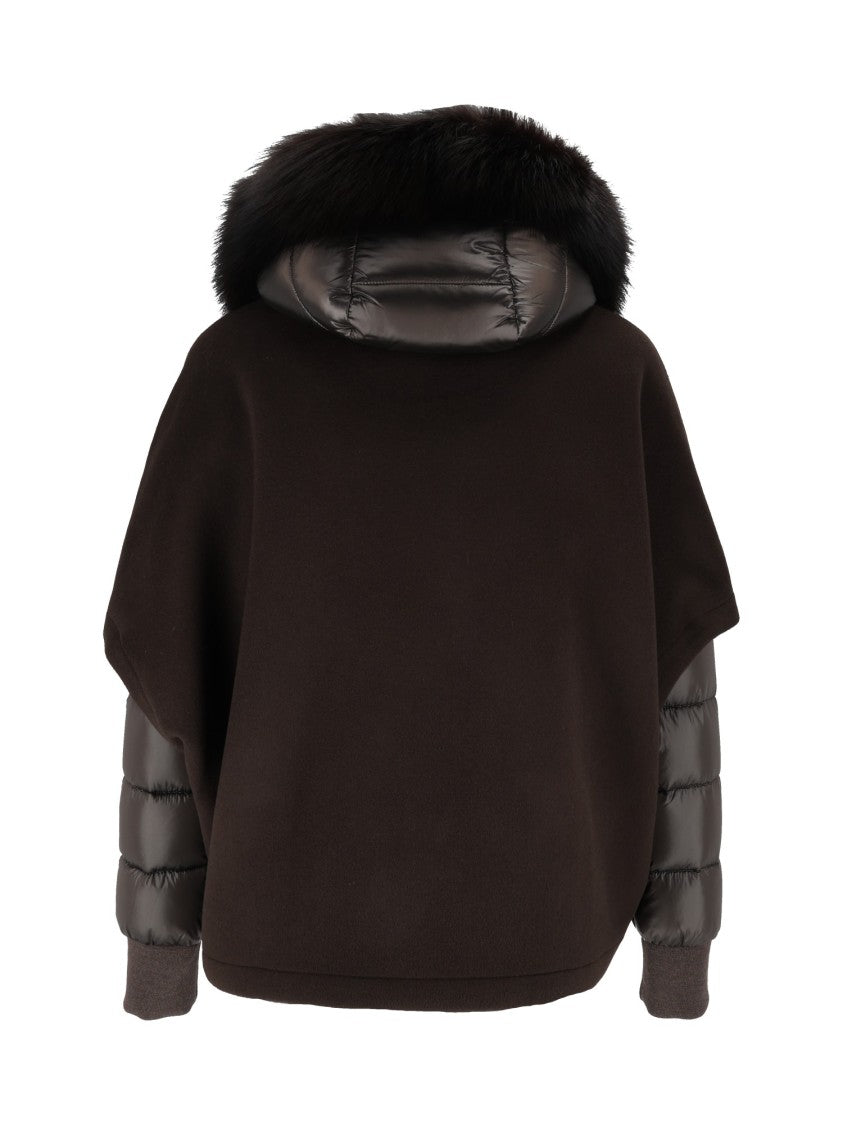 Moorer Pegaso-Cwr Cioccolato Boxy Quilted-Sleeve Padded Fur-Trimmed Short Jacket