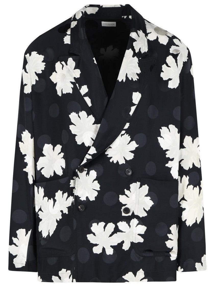 Dries Van Noten Black Caplans Viscose Floral Blazer