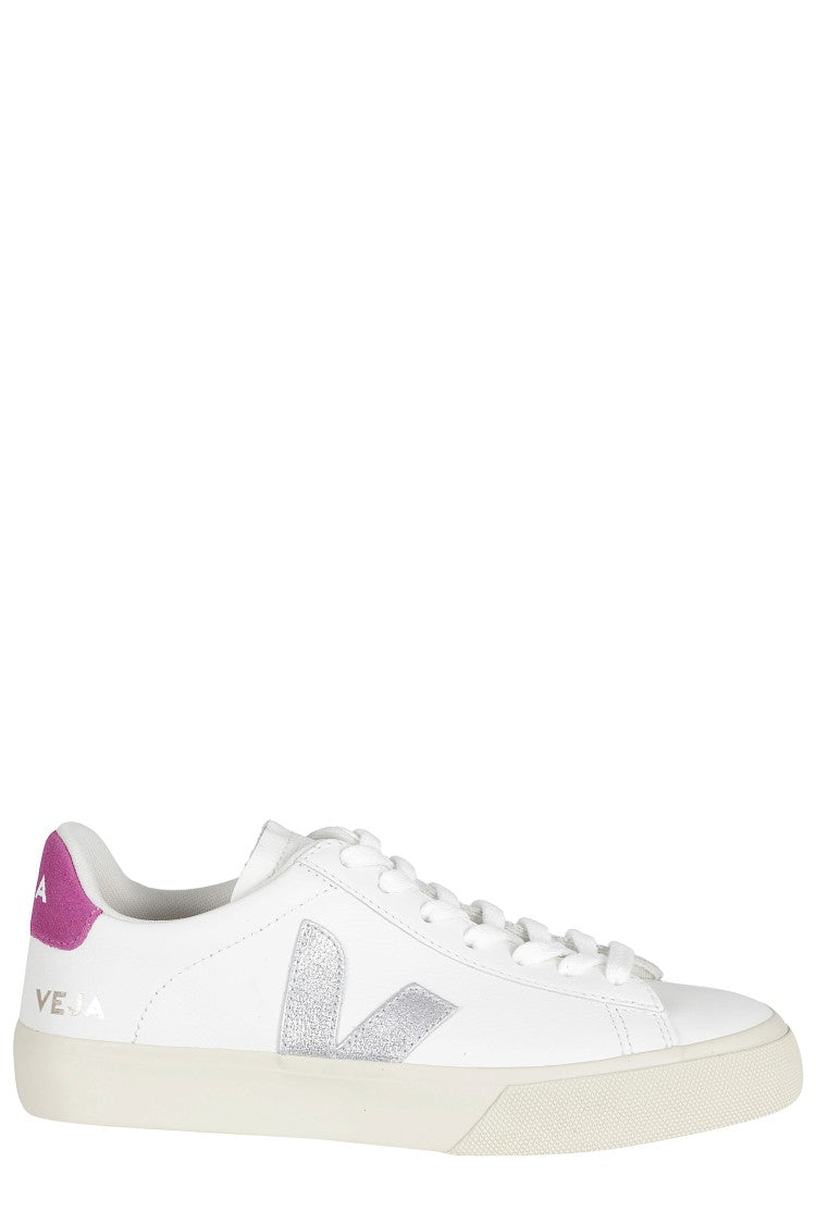 Veja White Campo Leather Silver-Logo Leather Sneakers