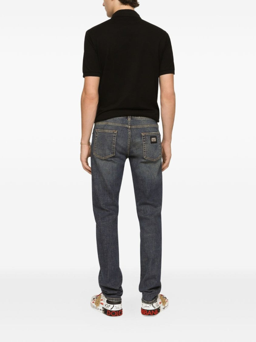 Dolce & Gabbana Traditional Collar Structured Fabric Logo Patch Polo Shirt