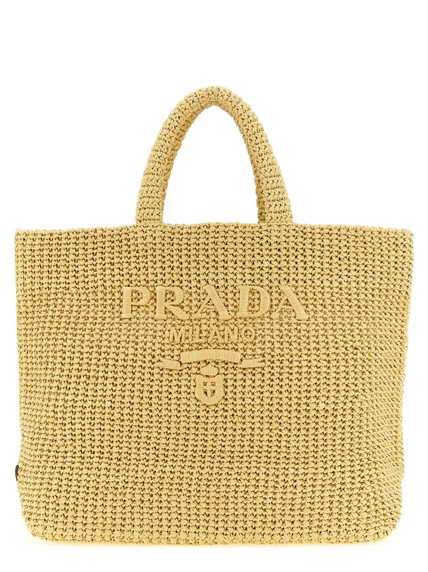 Prada Crochet Raffia Shopping Bag