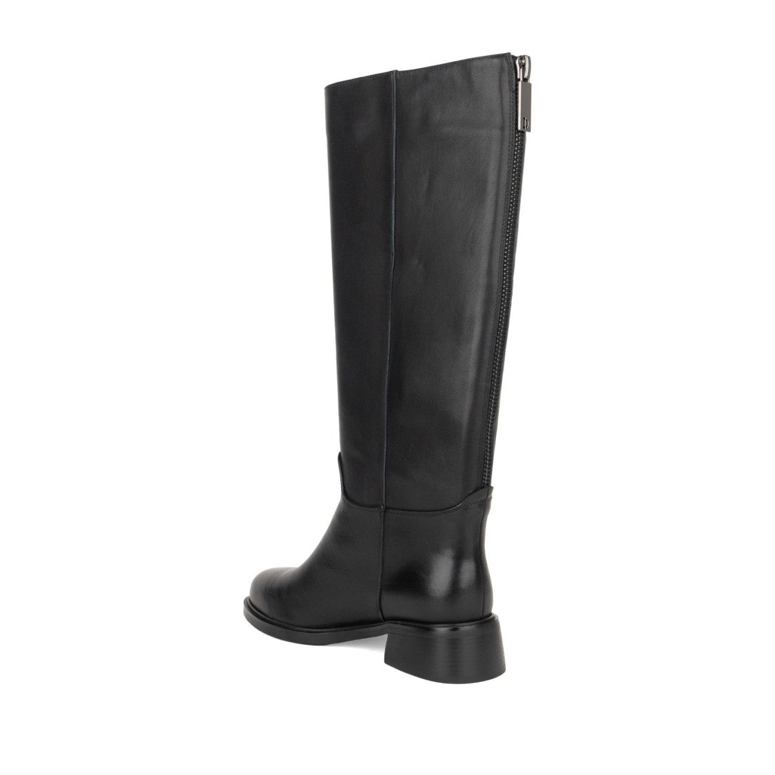 Linda Baumann Black Minimalist Low Heel Back Zipper Leather Boots